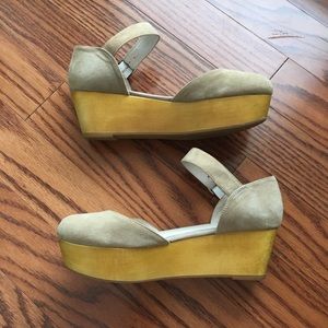 Unique Wooden Suede Platform Shoe